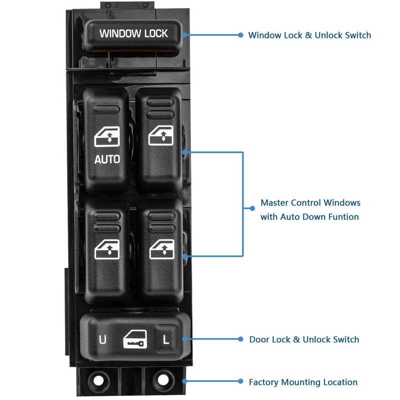 Partschoice 19259961 Power Window Switch Front Driver Side Compatible for 2000-2002 Chevy Silverado 1500HD 2500HD Suburban & 2002 Cadillac Escalade & 2001 GMC Sierra Yukon XL - Image 2
